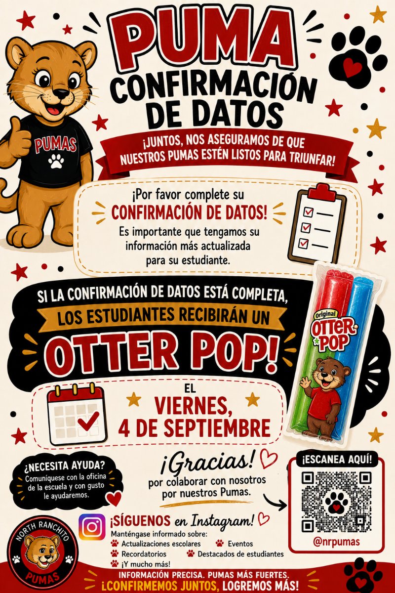 All students who have completed their data confirmation will receive a free Otter Pop on Friday, September 4th.